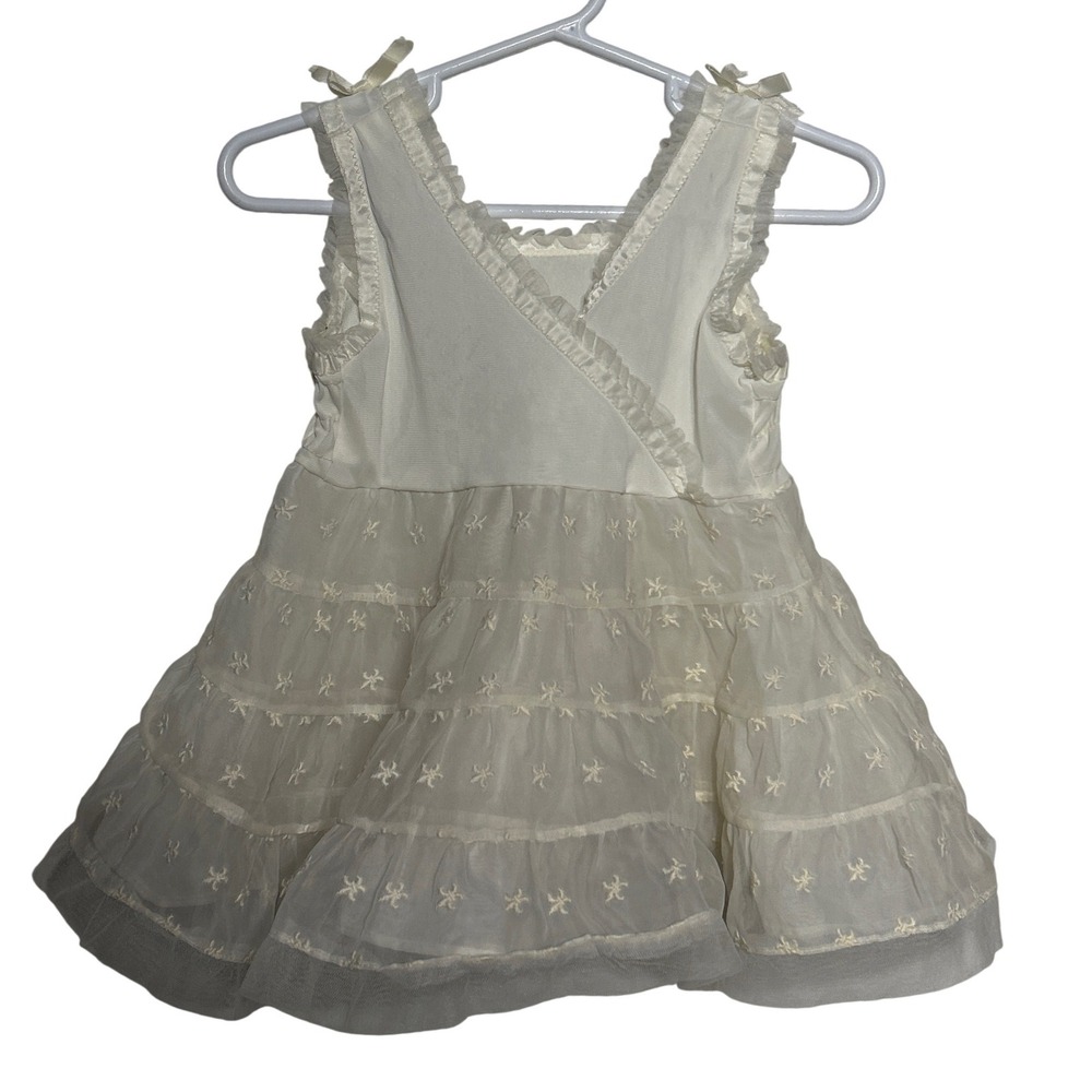 VTG Her Majesty Cream Lace Bow Tiered Dress Girl Size 2T Special Occasion